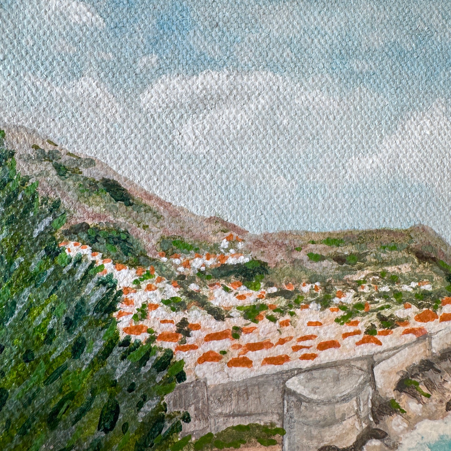 Original Tiny Landscape Painting of Croatia - "Dubrovnik Harbor" - Acrylic on Canvas