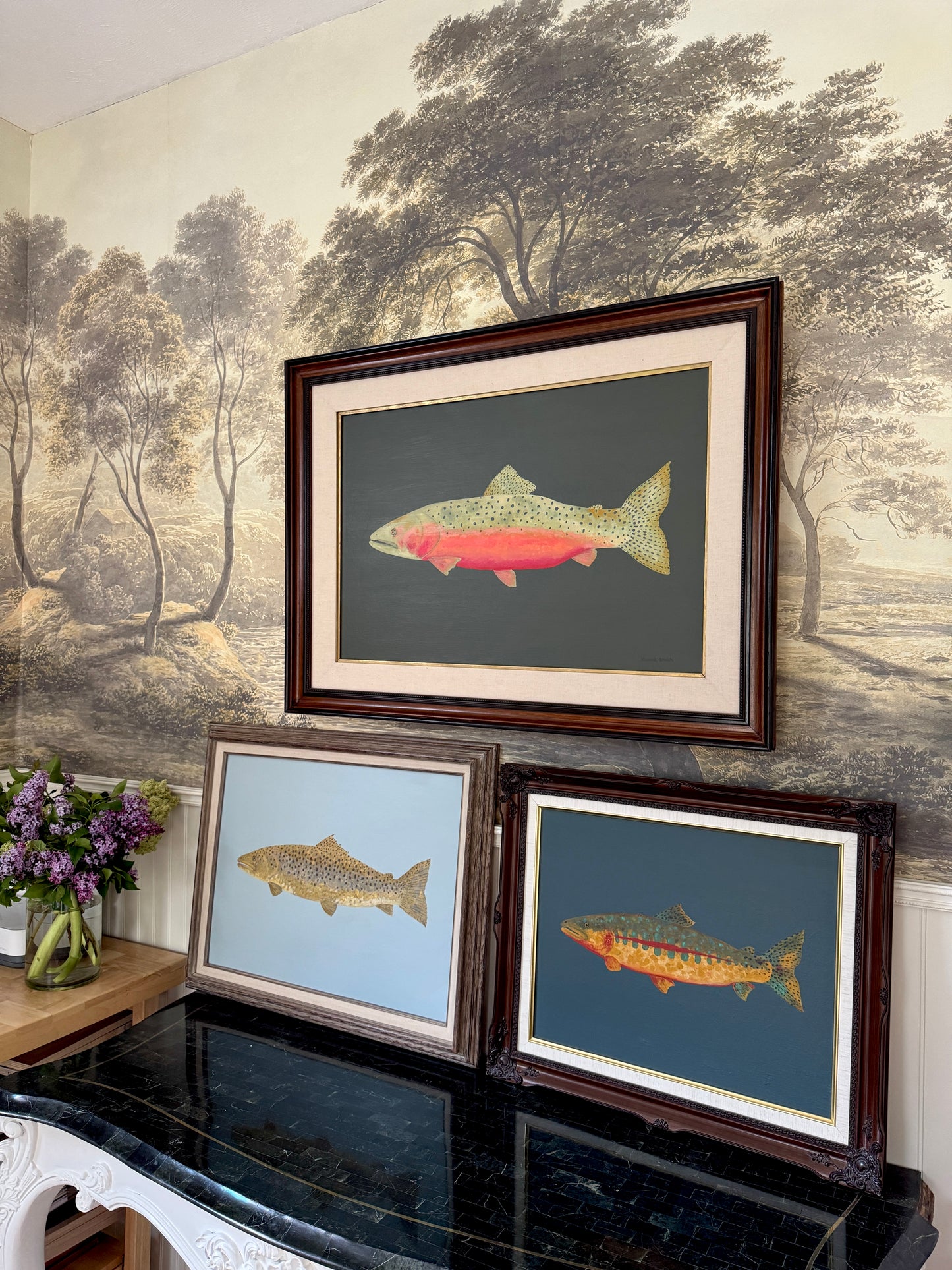 Original Painting - Barnaby the Brown Trout - Acrylic on Canvas in Antique frame