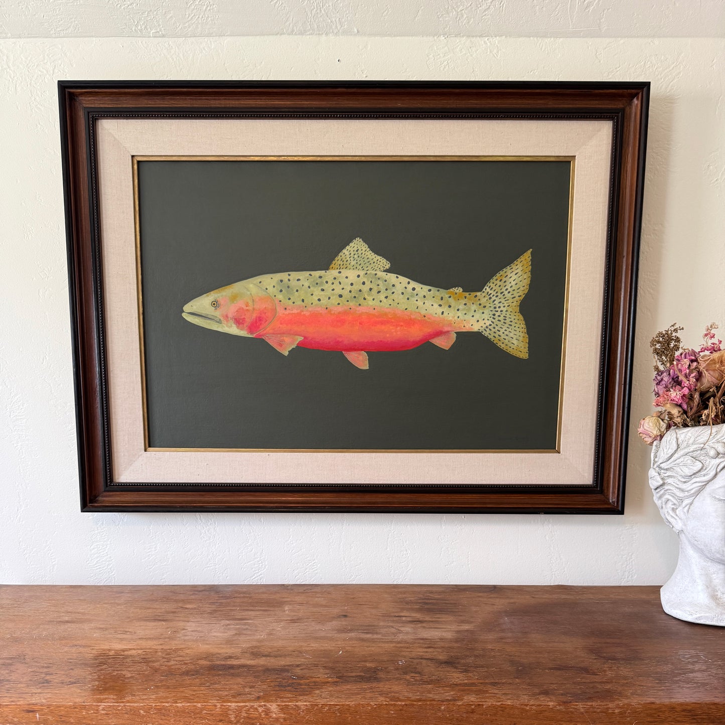 Original Painting - Carlos the Cutthroat Trout - Acrylic on Canvas in antique frame