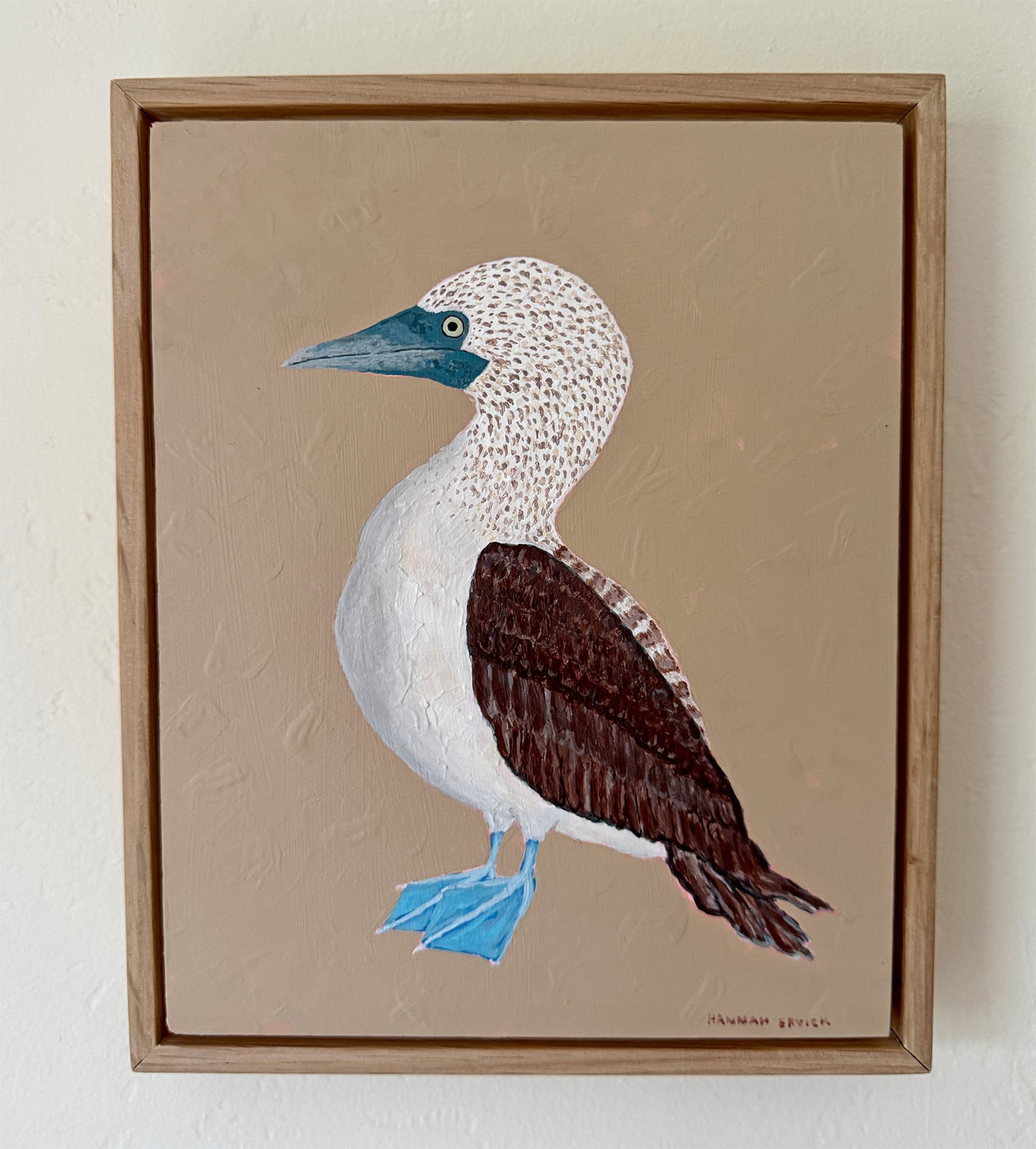 Original Blue-Footed Booby Painting in White Oak Frame
