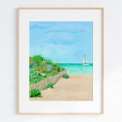 2 Print Set - Dune Grass Beach Paintings - "Blue Calm Dunes" and "Pink Glow Dunes"