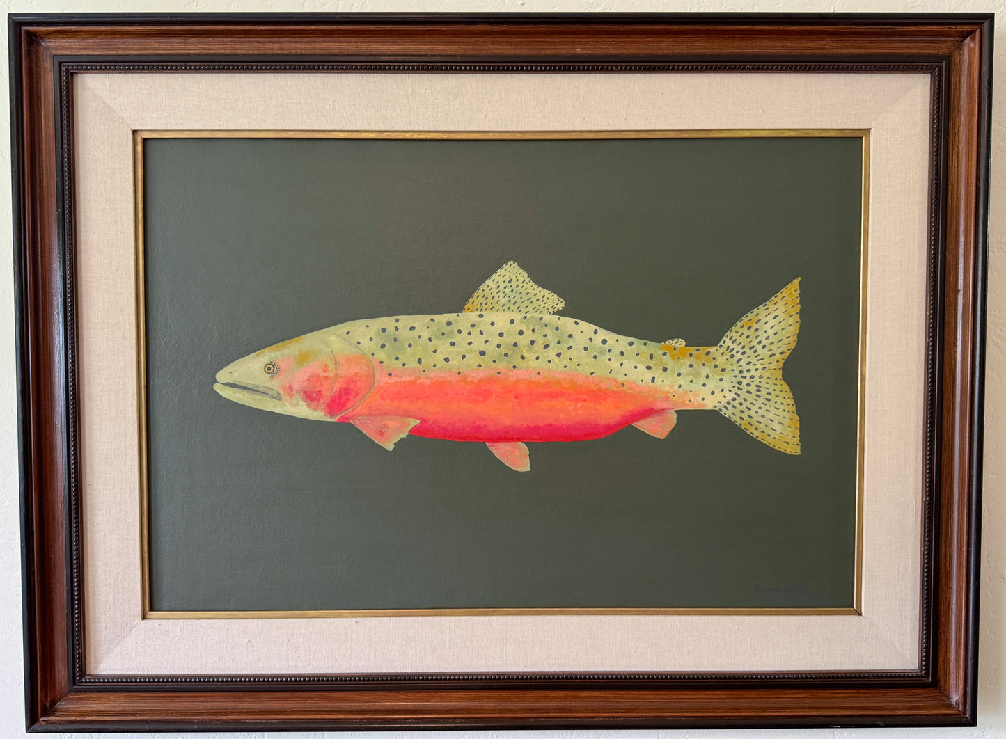 Original Painting - Carlos the Cutthroat Trout - Acrylic on Canvas in antique frame