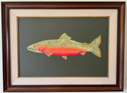 Original Painting - Carlos the Cutthroat Trout - Acrylic on Canvas in antique frame