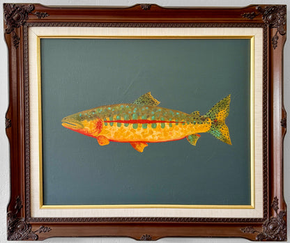 Original Painting - Gary the Golden Trout - Acrylic on Canvas in Antique frame