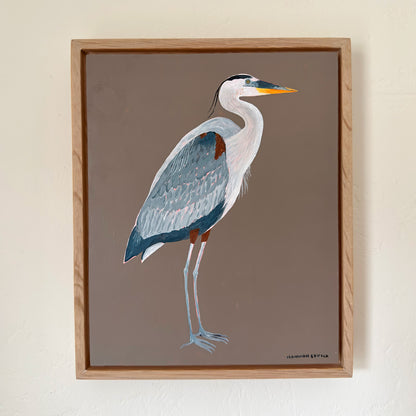 Original Blue Heron Painting in White Oak Frame
