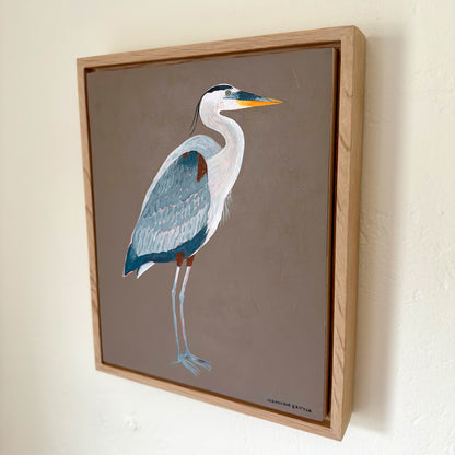 Original Blue Heron Painting in White Oak Frame