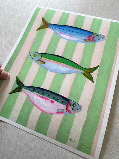 "Mint Striped Sardines"  - Fine Art Print - Stories from the Shore Collection