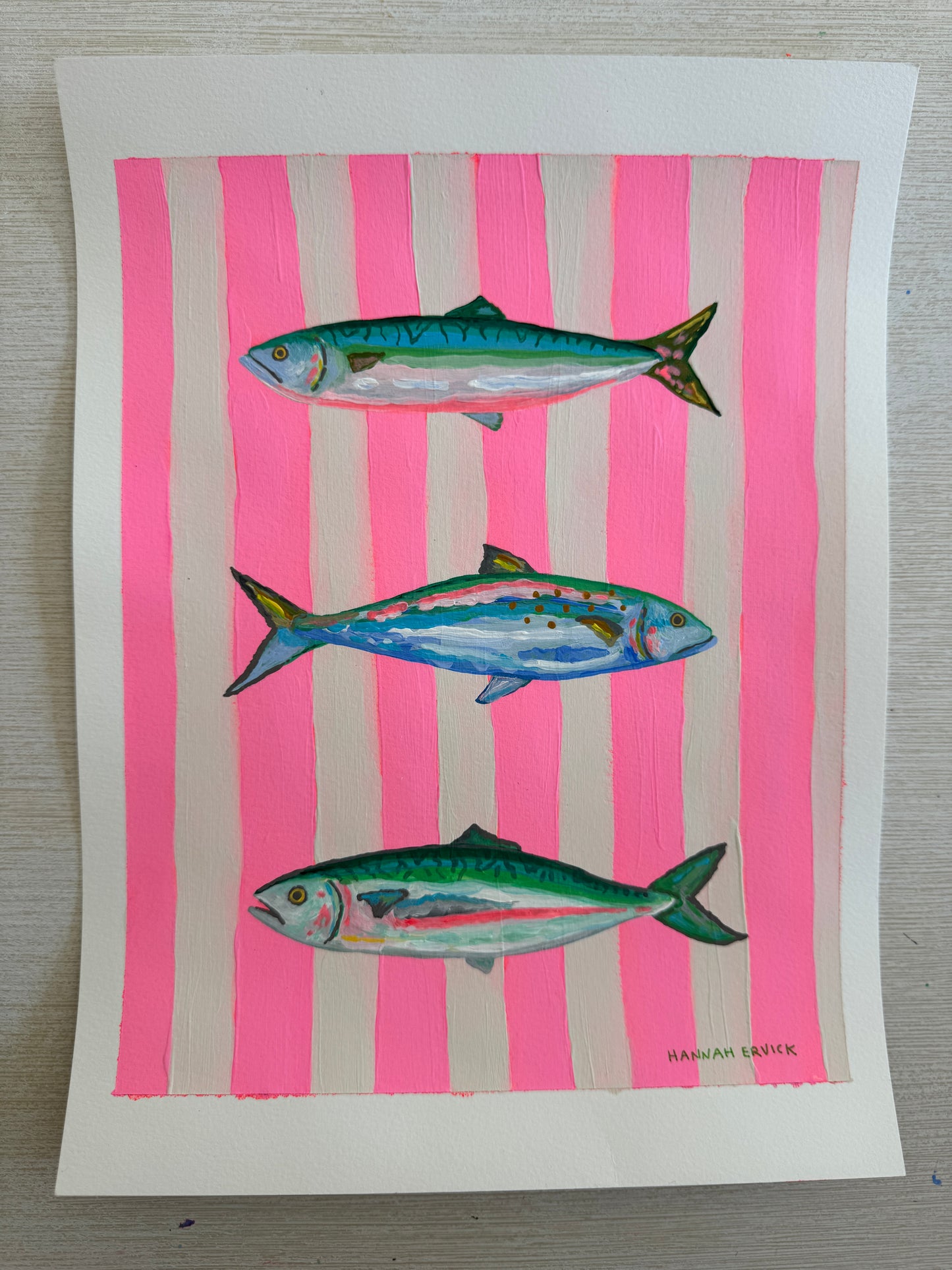 ORIGINAL PAINTING - Striped Fish Painting - "Pink Striped Mackerels"