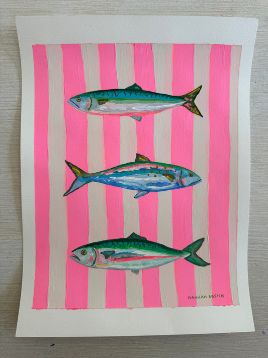 ORIGINAL PAINTING - Striped Fish Painting - "Pink Striped Mackerels"
