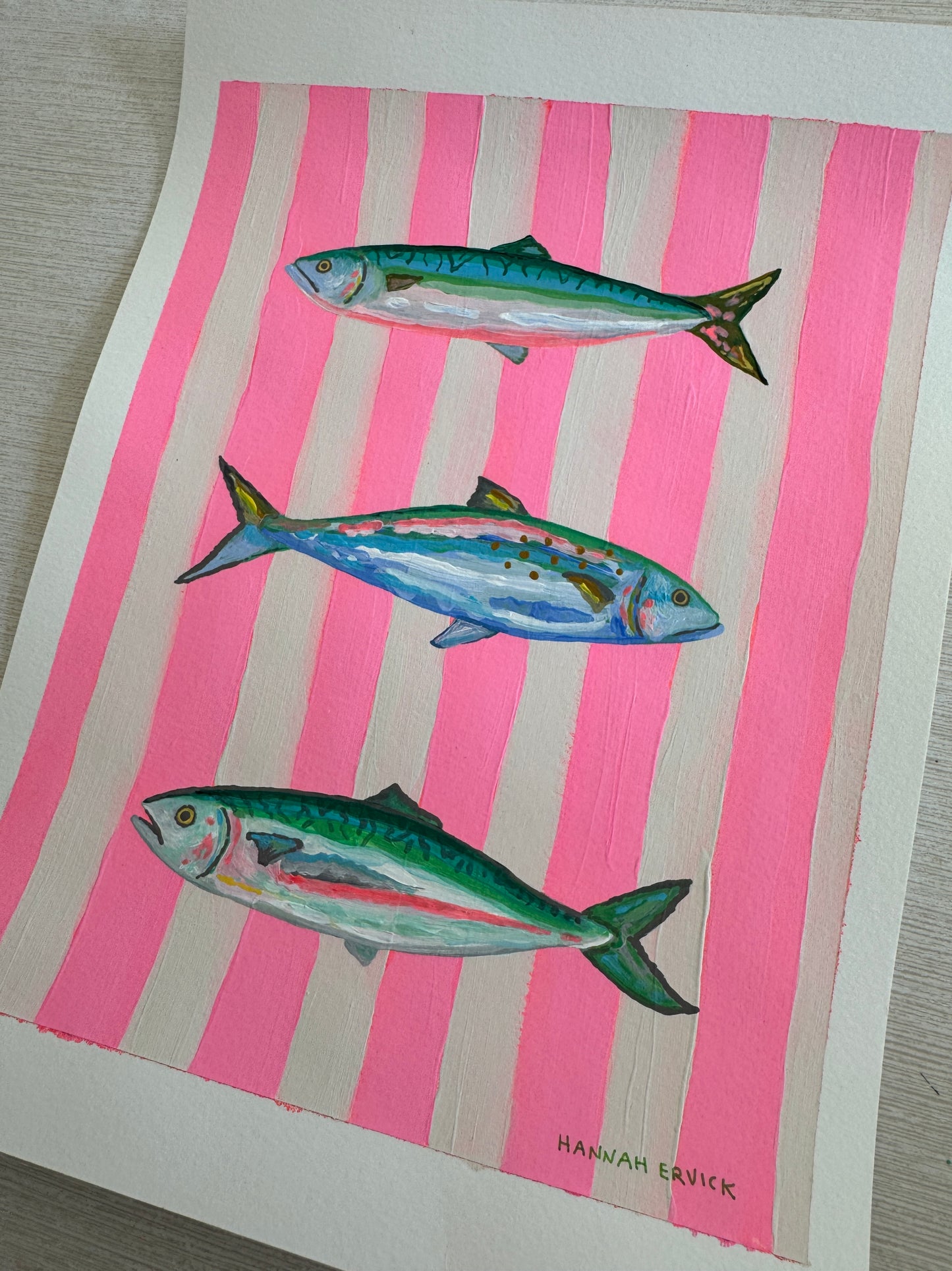 ORIGINAL PAINTING - Striped Fish Painting - "Pink Striped Mackerels"
