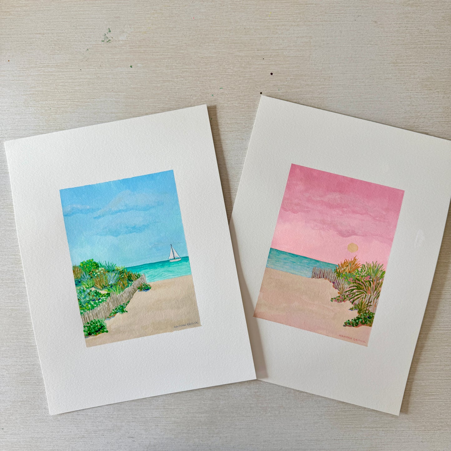 2 ORIGINAL PAINTINGS Set - Two Beach Paintings - "Calm Blue Dunes" and "Pink Glow Dunes"