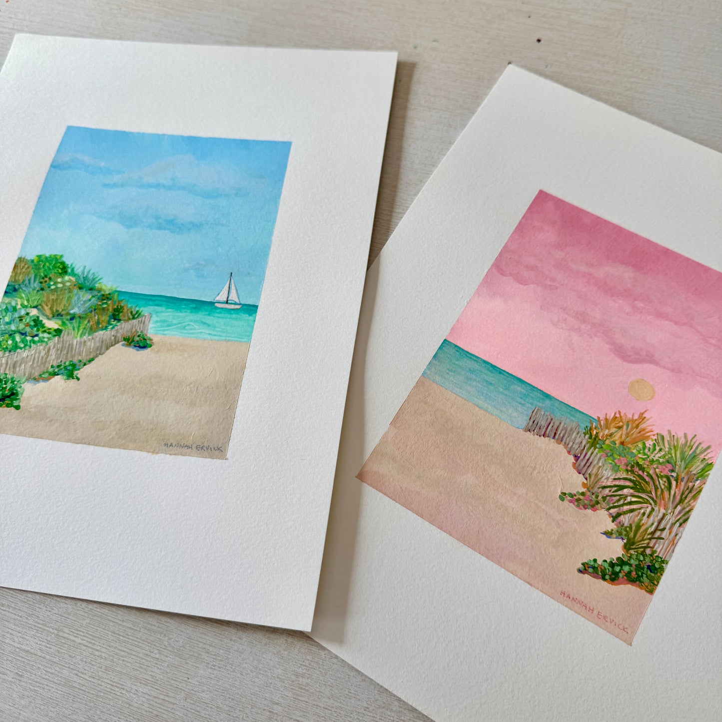2 ORIGINAL PAINTINGS Set - Two Beach Paintings - "Calm Blue Dunes" and "Pink Glow Dunes"