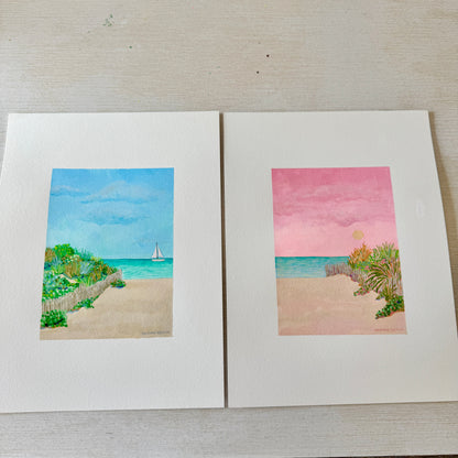 2 ORIGINAL PAINTINGS Set - Two Beach Paintings - "Calm Blue Dunes" and "Pink Glow Dunes"
