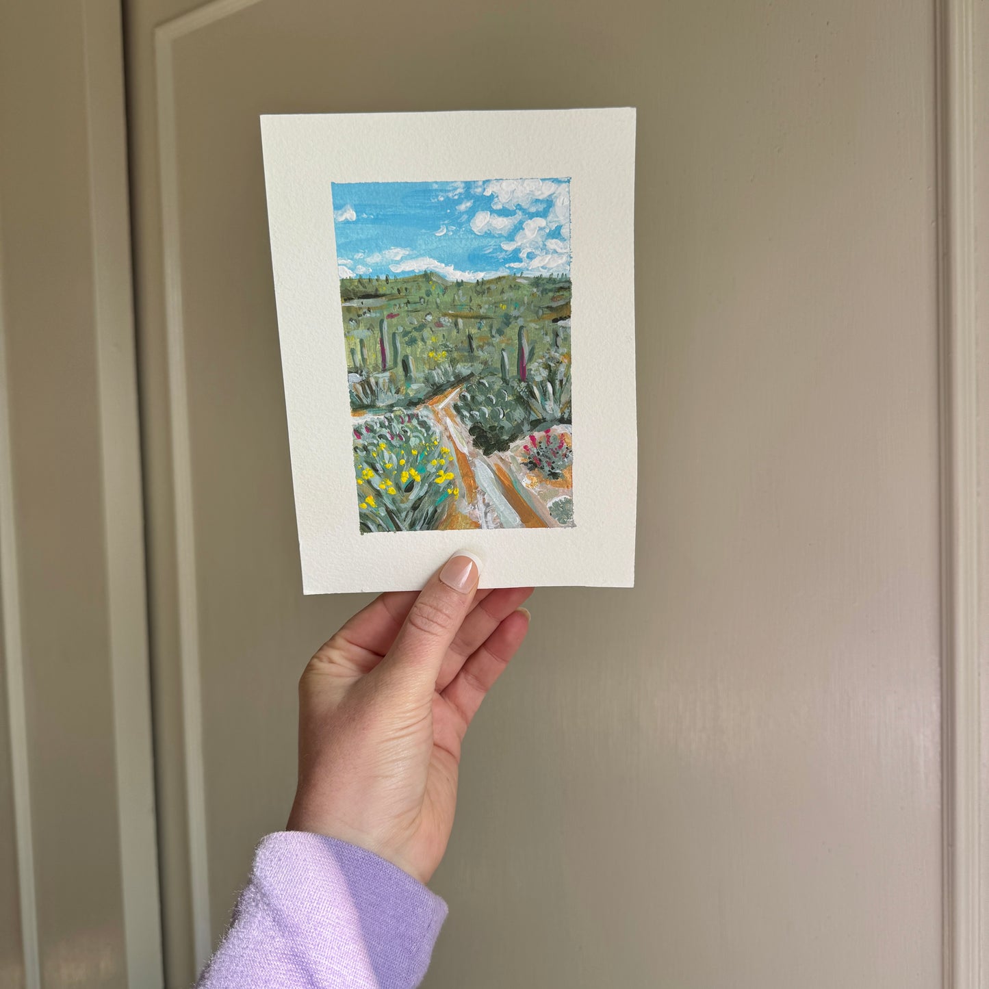 Original Tiny Landscape Painting - "Arizona Saguaros" - Acrylic on Paper