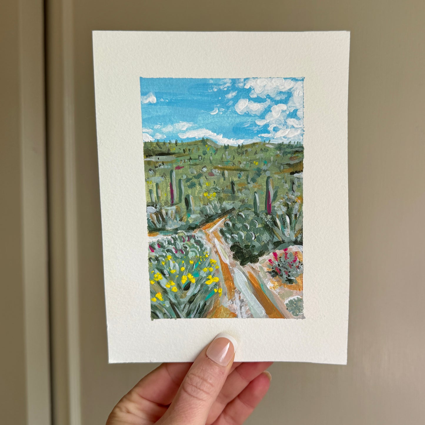 Original Tiny Landscape Painting - "Arizona Saguaros" - Acrylic on Paper