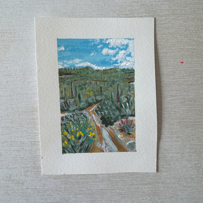 Original Tiny Landscape Painting - "Arizona Saguaros" - Acrylic on Paper
