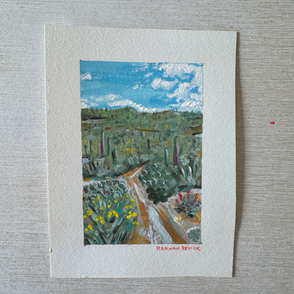 Original Tiny Landscape Painting - "Arizona Saguaros" - Acrylic on Paper