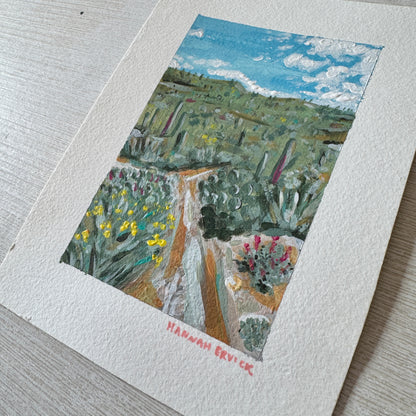 Original Tiny Landscape Painting - "Arizona Saguaros" - Acrylic on Paper