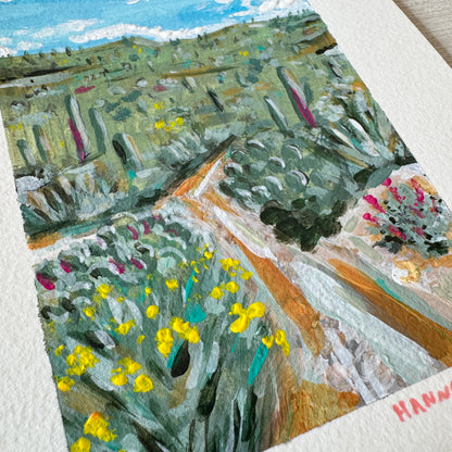 Original Tiny Landscape Painting - "Arizona Saguaros" - Acrylic on Paper