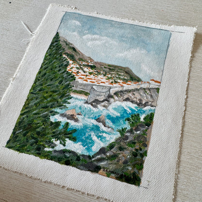 Original Tiny Landscape Painting of Croatia - "Dubrovnik Harbor" - Acrylic on Canvas