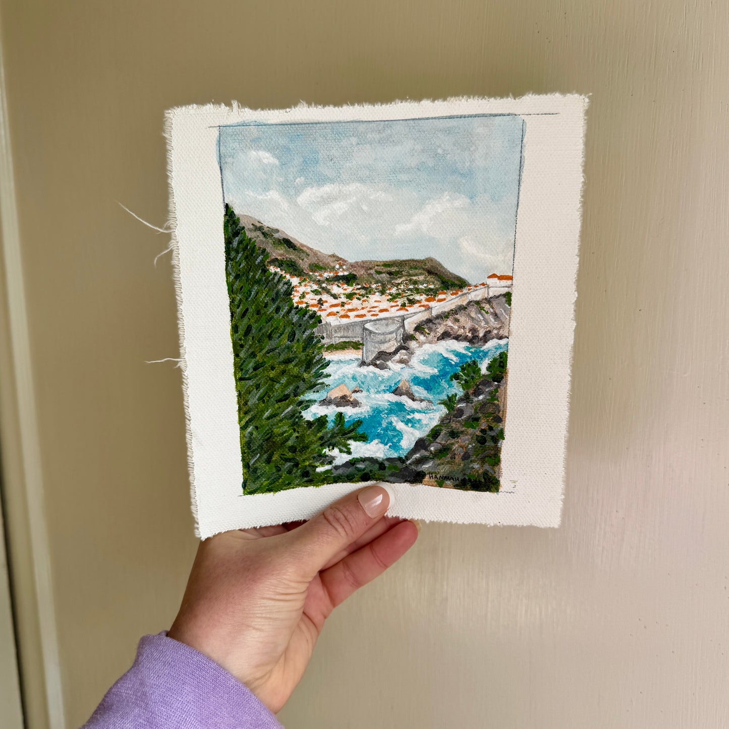 Original Tiny Landscape Painting of Croatia - "Dubrovnik Harbor" - Acrylic on Canvas