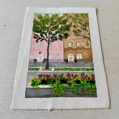 Original Tiny Landscape Painting of Norway "Oslo Buildings" - Acrylic on Canvas