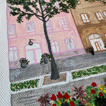 Original Tiny Landscape Painting of Norway "Oslo Buildings" - Acrylic on Canvas