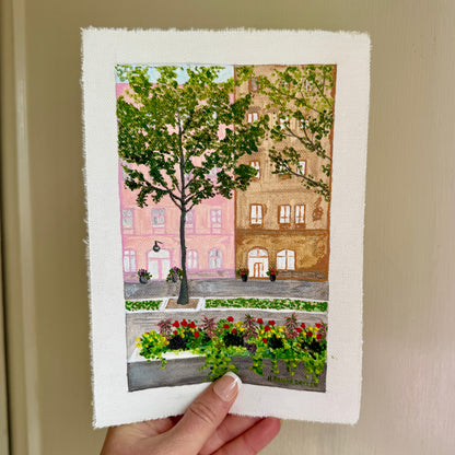 Original Tiny Landscape Painting of Norway "Oslo Buildings" - Acrylic on Canvas