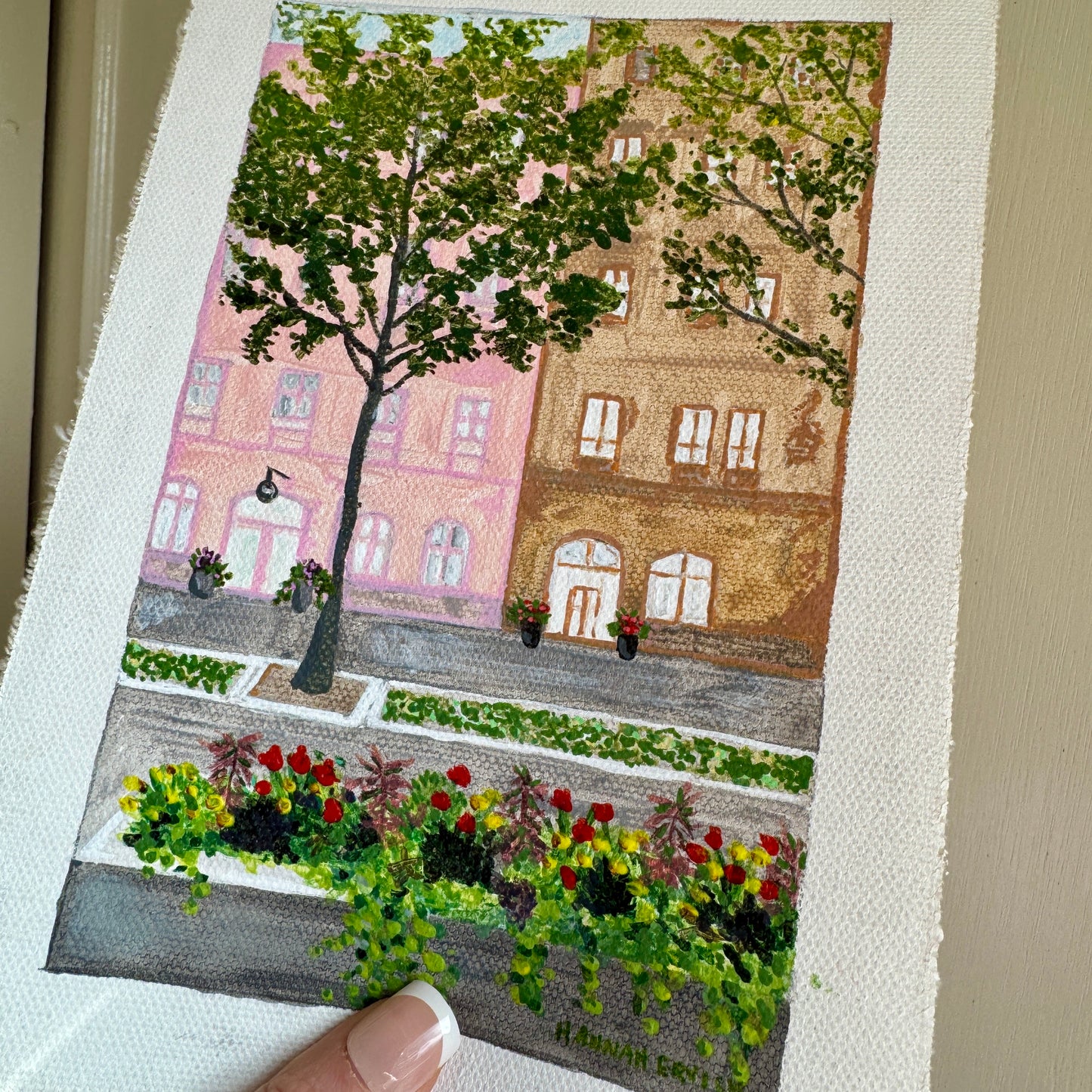 Original Tiny Landscape Painting of Norway "Oslo Buildings" - Acrylic on Canvas