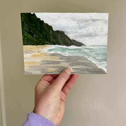Original Tiny Landscape Painting "Kauai Cliffs" - Acrylic on Paper