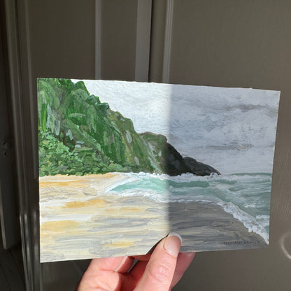 Original Tiny Landscape Painting "Kauai Cliffs" - Acrylic on Paper