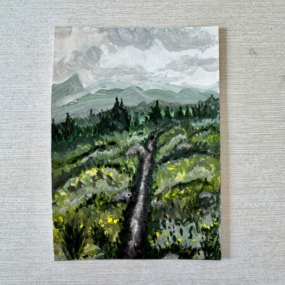 Original Tiny Landscape Painting "Vail Trails" - Acrylic on Paper
