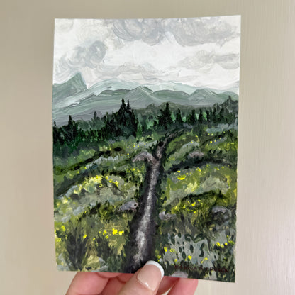 Original Tiny Landscape Painting "Vail Trails" - Acrylic on Paper
