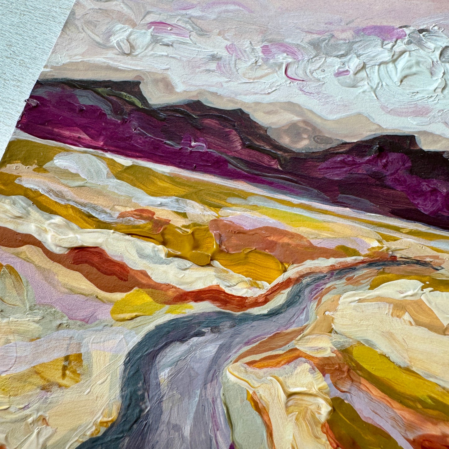 Original Tiny Landscape Painting "Front Range Pink" - Acrylic on Paper