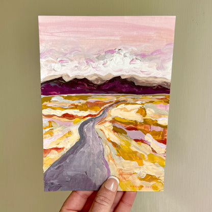 Original Tiny Landscape Painting "Front Range Pink" - Acrylic on Paper