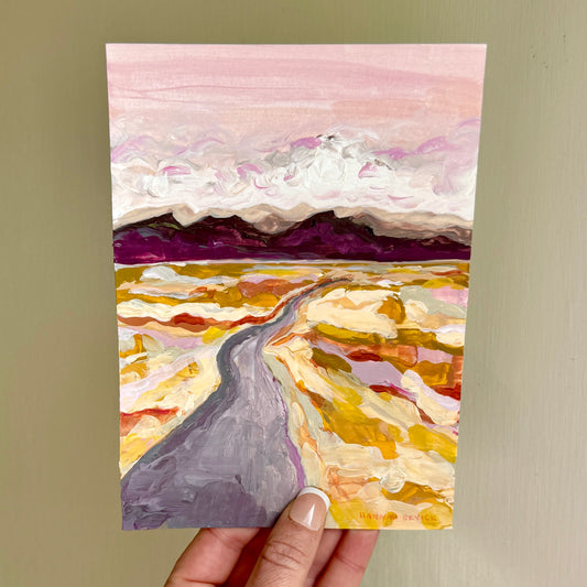 Original Tiny Landscape Painting "Front Range Pink" - Acrylic on Paper