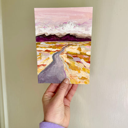 Original Tiny Landscape Painting "Front Range Pink" - Acrylic on Paper