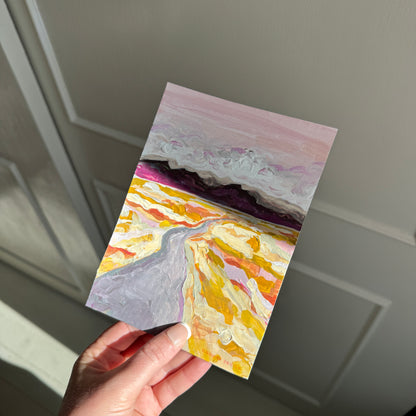 Original Tiny Landscape Painting "Front Range Pink" - Acrylic on Paper