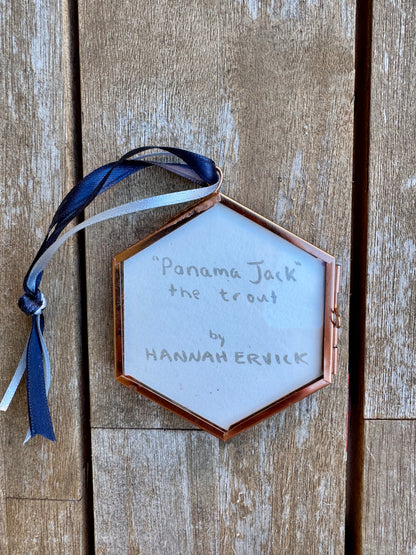 "Panama Jack" Hand Painted Trout Ornament - Hexagon Glass Striped Fish Christmas Ornament