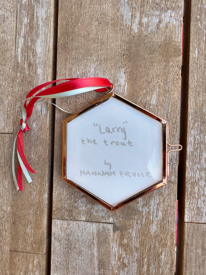ON HOLD "Larry" Hand Painted Trout Ornament - Hexagon Glass Striped Fish Christmas Ornament