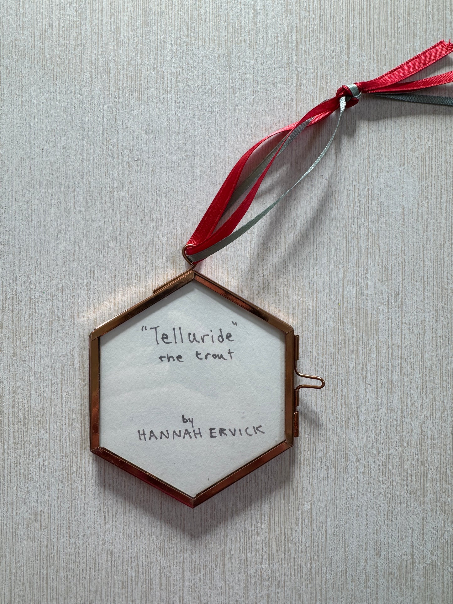 "Telluride" Hand Painted Trout Ornament - Hexagon Glass Striped Fish Christmas Ornament