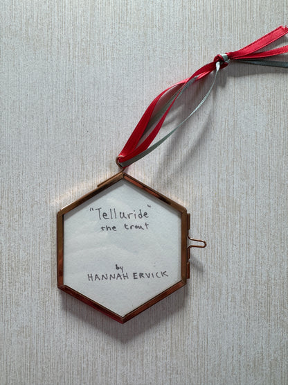"Telluride" Hand Painted Trout Ornament - Hexagon Glass Striped Fish Christmas Ornament