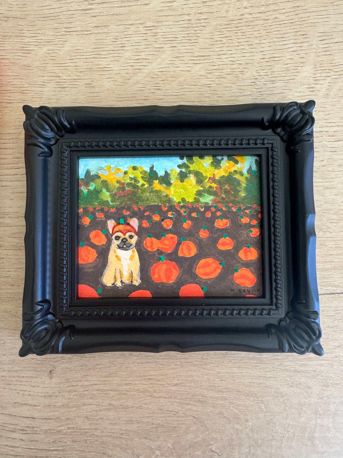 Day 7: Tiny Frenchie in a Pumpkin Patch Original Spooky Cutie
