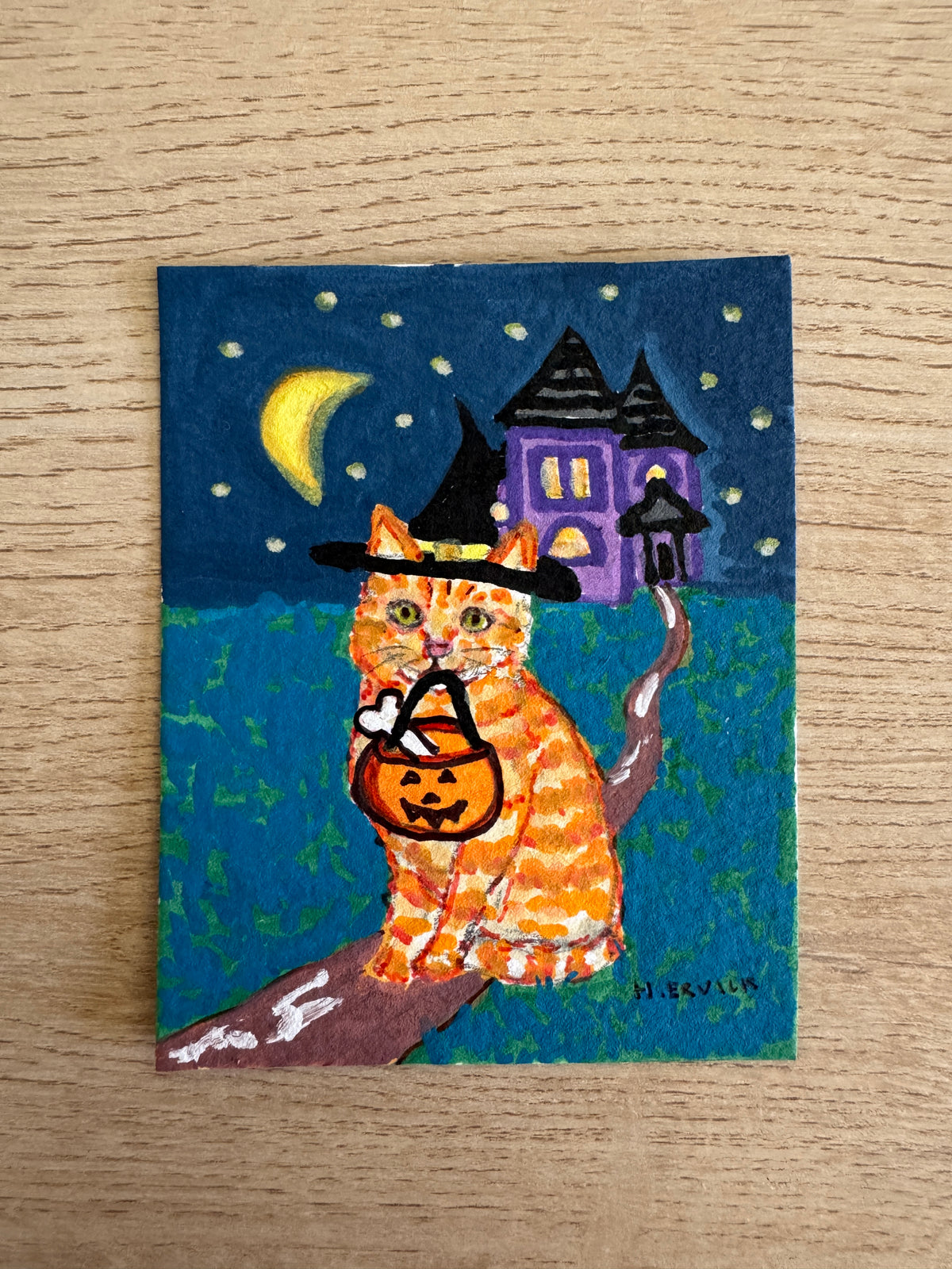 Day 8- Orange kitty goes trick or treating at a haunted house - Spooky Cutie