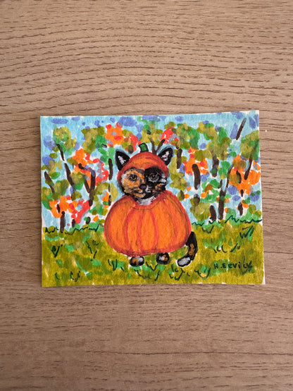 Day 10- Calico Kitty Pumpkin w Fall Leaves - Spookie Cutie