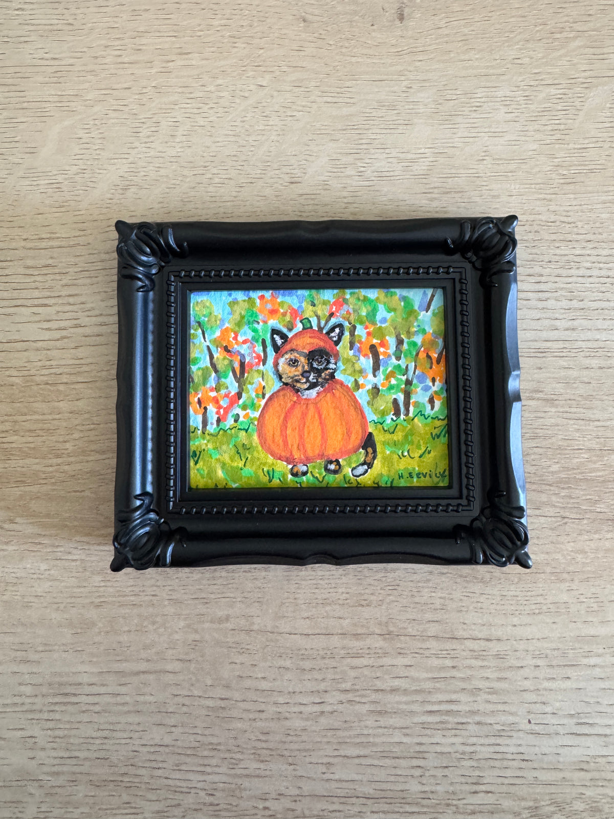 Day 10- Calico Kitty Pumpkin w Fall Leaves - Spookie Cutie