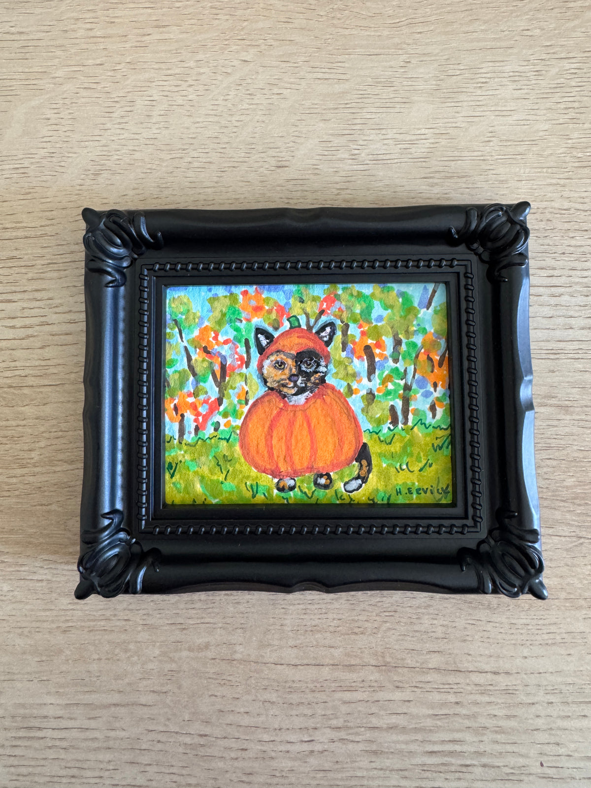 Day 10- Calico Kitty Pumpkin w Fall Leaves - Spookie Cutie