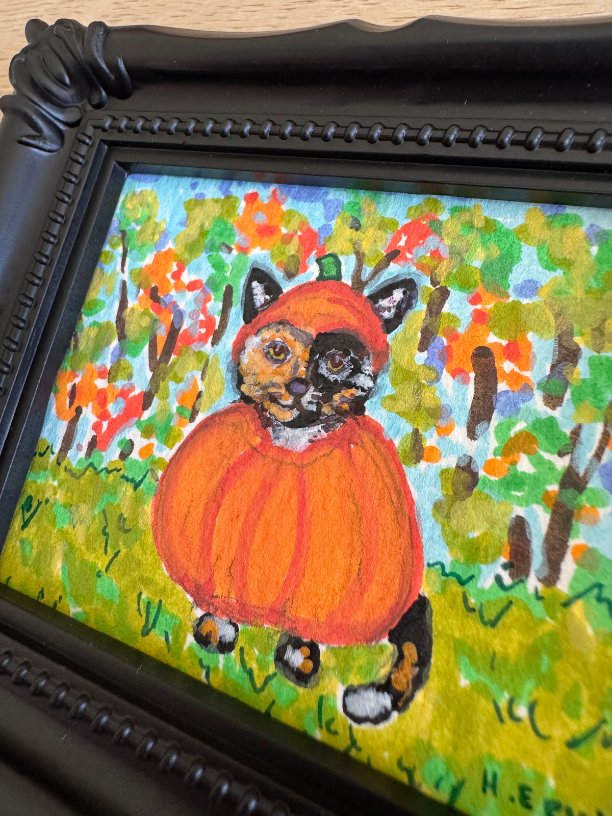 Day 10- Calico Kitty Pumpkin w Fall Leaves - Spookie Cutie
