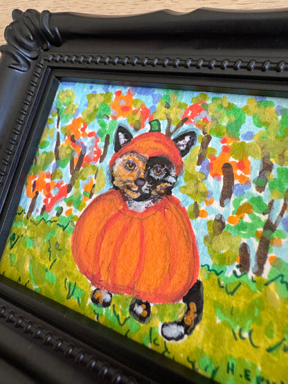 Day 10- Calico Kitty Pumpkin w Fall Leaves - Spookie Cutie