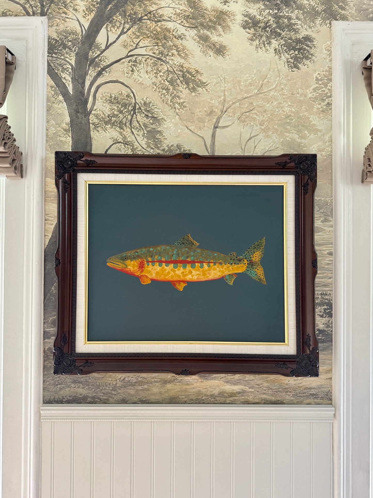 Original Painting - Gary the Golden Trout - Acrylic on Canvas in Antique frame